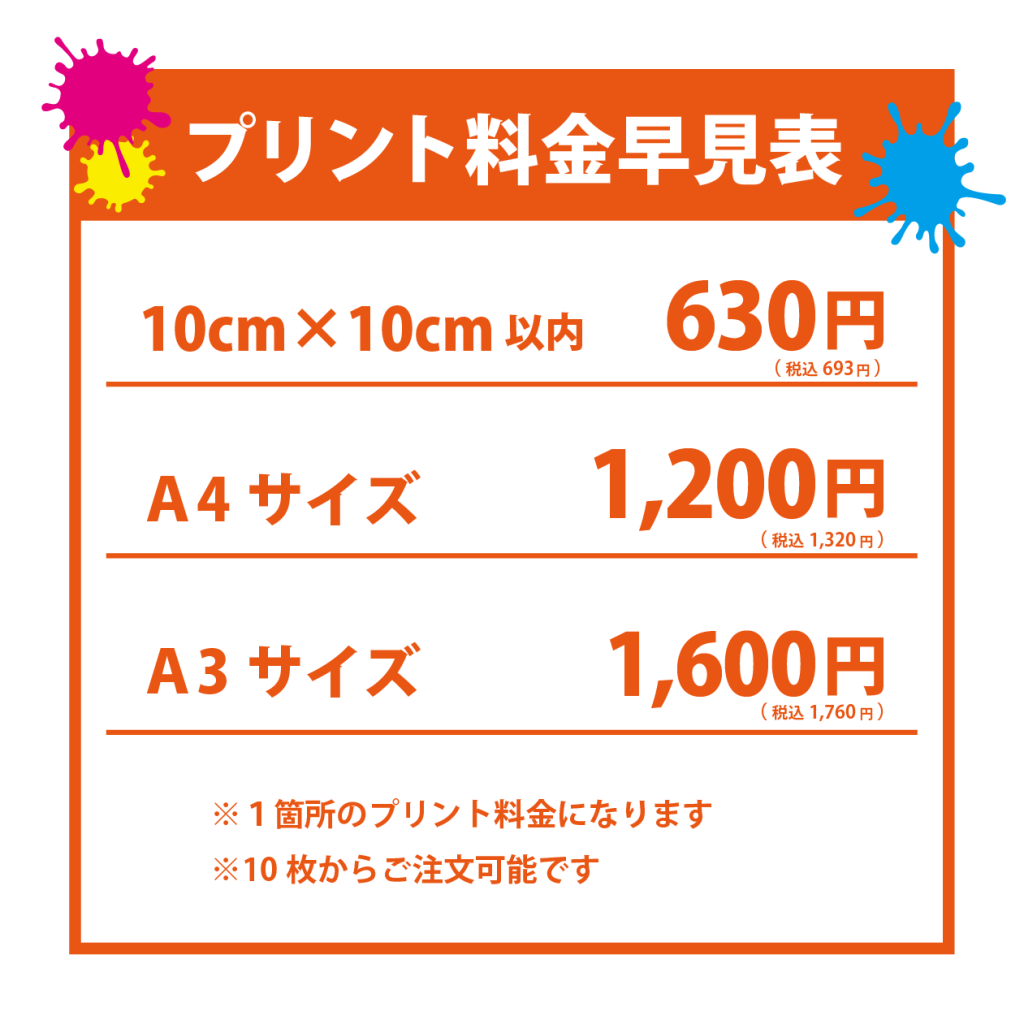 プリント料金表